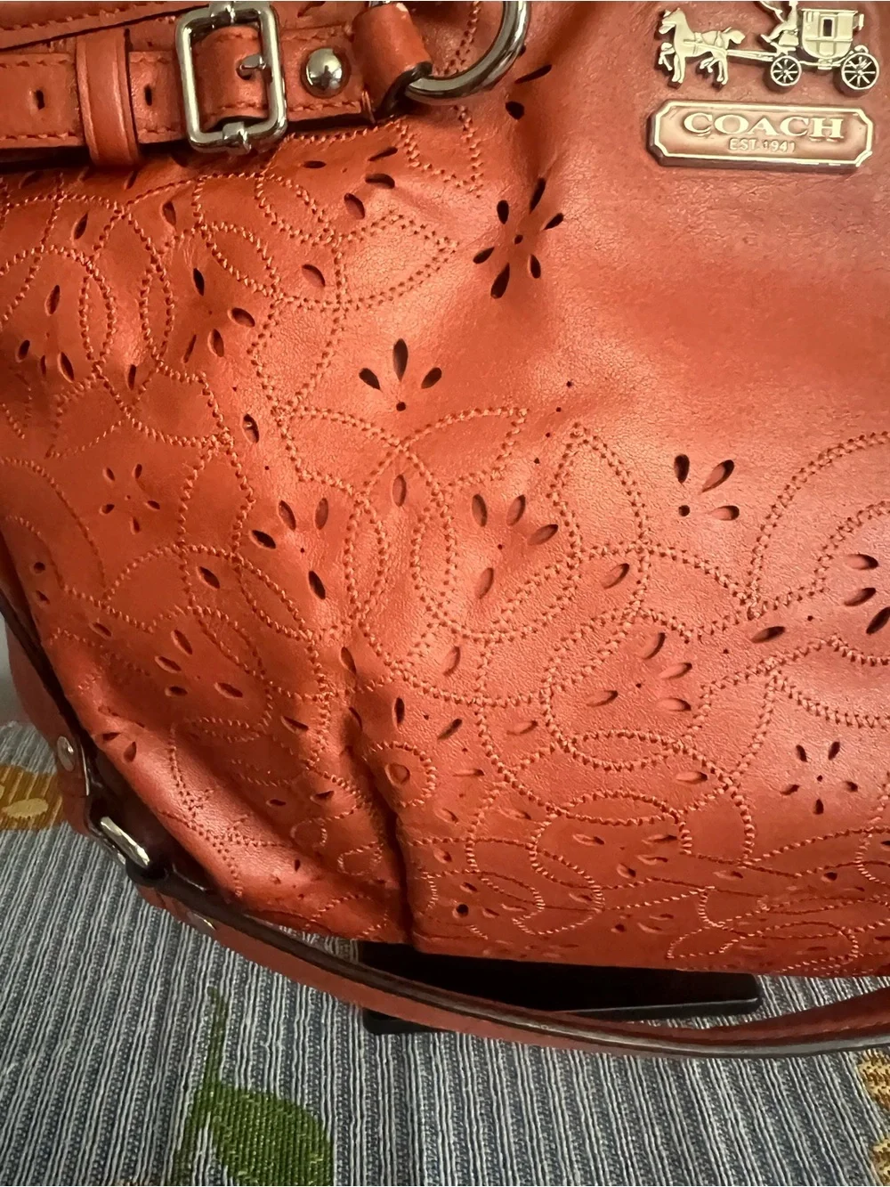 Coach Madison Tossed Lace Lindsey Orange Leather Satchel HTF